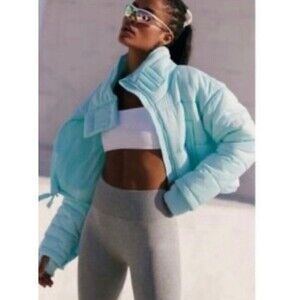 Free People Movement Women Jacket Sky Blue Puffer Bomber Thumb Hole City M New